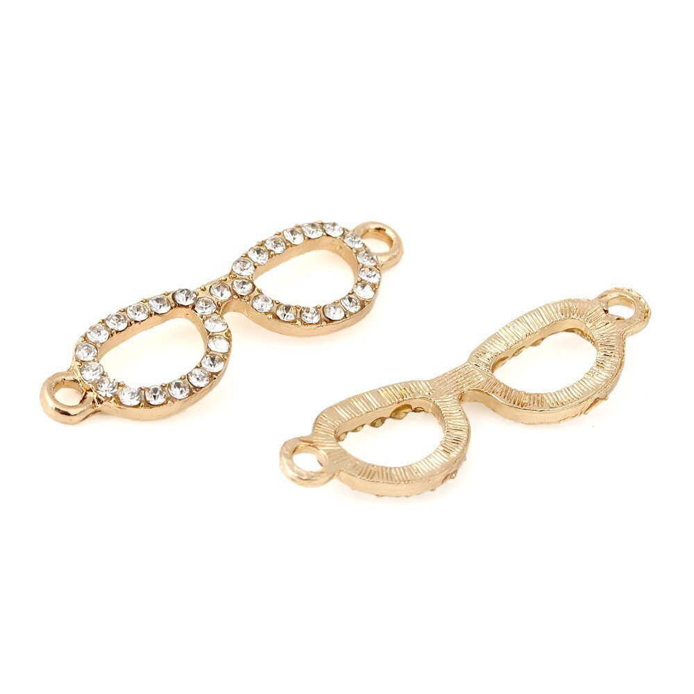 8072 30pcs Metal Glasses Connector Beads White Crystal Inlay DIY Jewelry